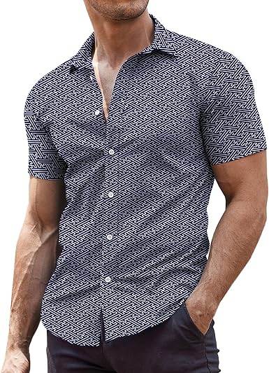 Men's Muscle Fit Dress Shirts Wrinkle-Free Short Sleeve Casual Button Down Shirt