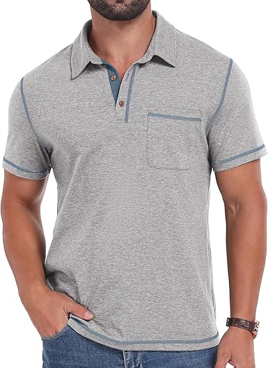 Men's Short Sleeve Polo Shirts Casual Summer Classic Collared Golf Shirt with Pocket