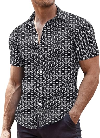 Men's Muscle Fit Dress Shirts Wrinkle-Free Short Sleeve Casual Button Down Shirt